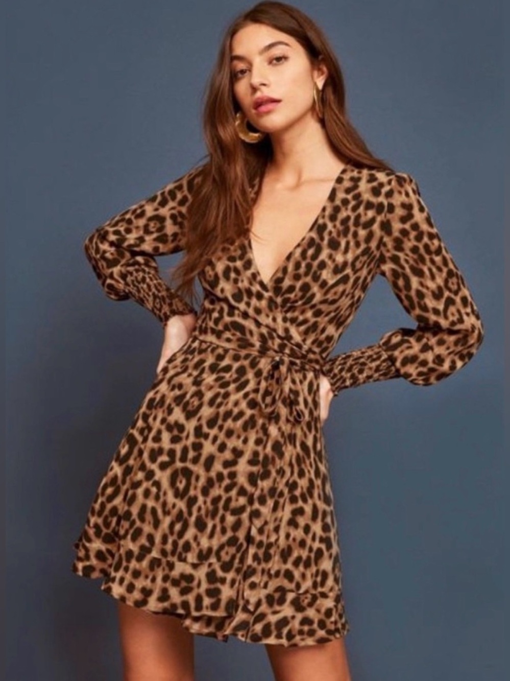 Reformation Kerri Leopard Print Wrap Mini Dress Silk Feel Size Small